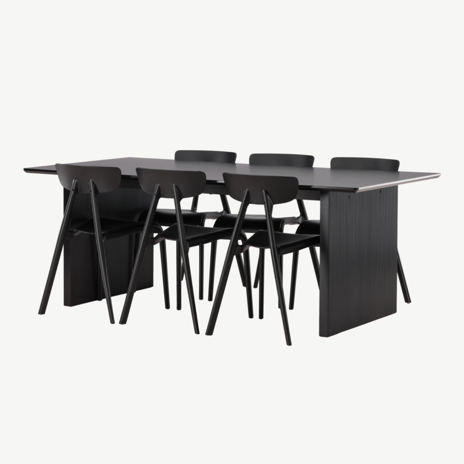 Must ristkülikukujuline söögilaud Vail kuue Ursholmen tooliga (MDF, plastik), GR22977