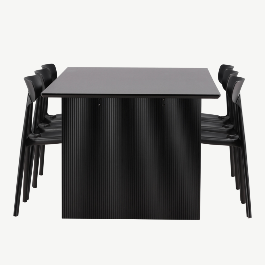 Must ristkülikukujuline söögilaud Vail kuue Ursholmen tooliga (MDF, plastik), GR22977 – 7