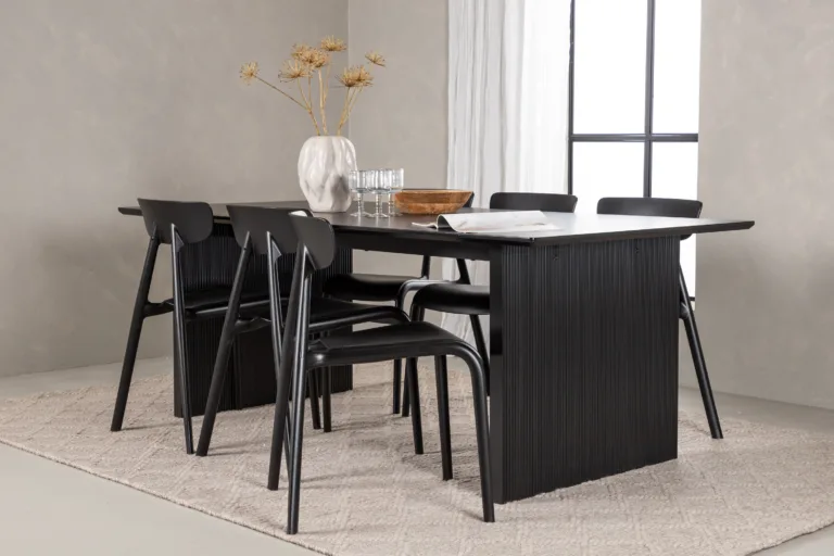 Must ristkülikukujuline söögilaud Vail kuue Ursholmen tooliga (MDF, plastik) - GR22977