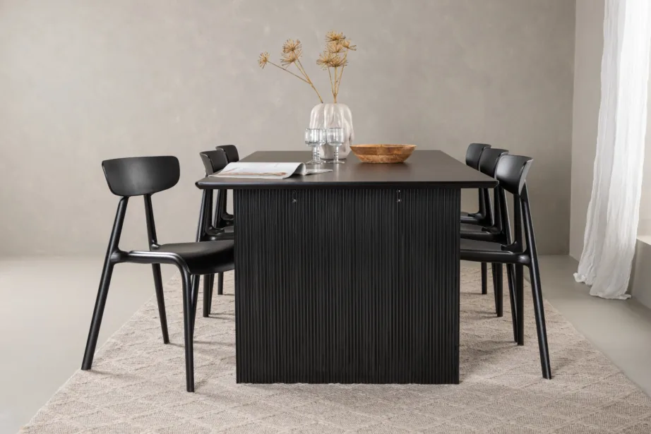 Must ristkülikukujuline söögilaud Vail kuue Ursholmen tooliga (MDF, plastik), GR22977 – 9