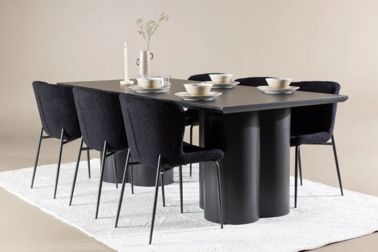 Must söögikomplekt Olivia laud ja Modesto toolid (MDF, polüesterbuklee, 210x100 cm) - GR24587