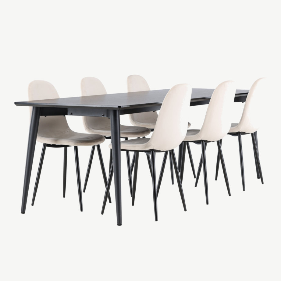 Must söögilauakomplekt Ellis kuue beeži sametist tooliga, GR24612 – 3