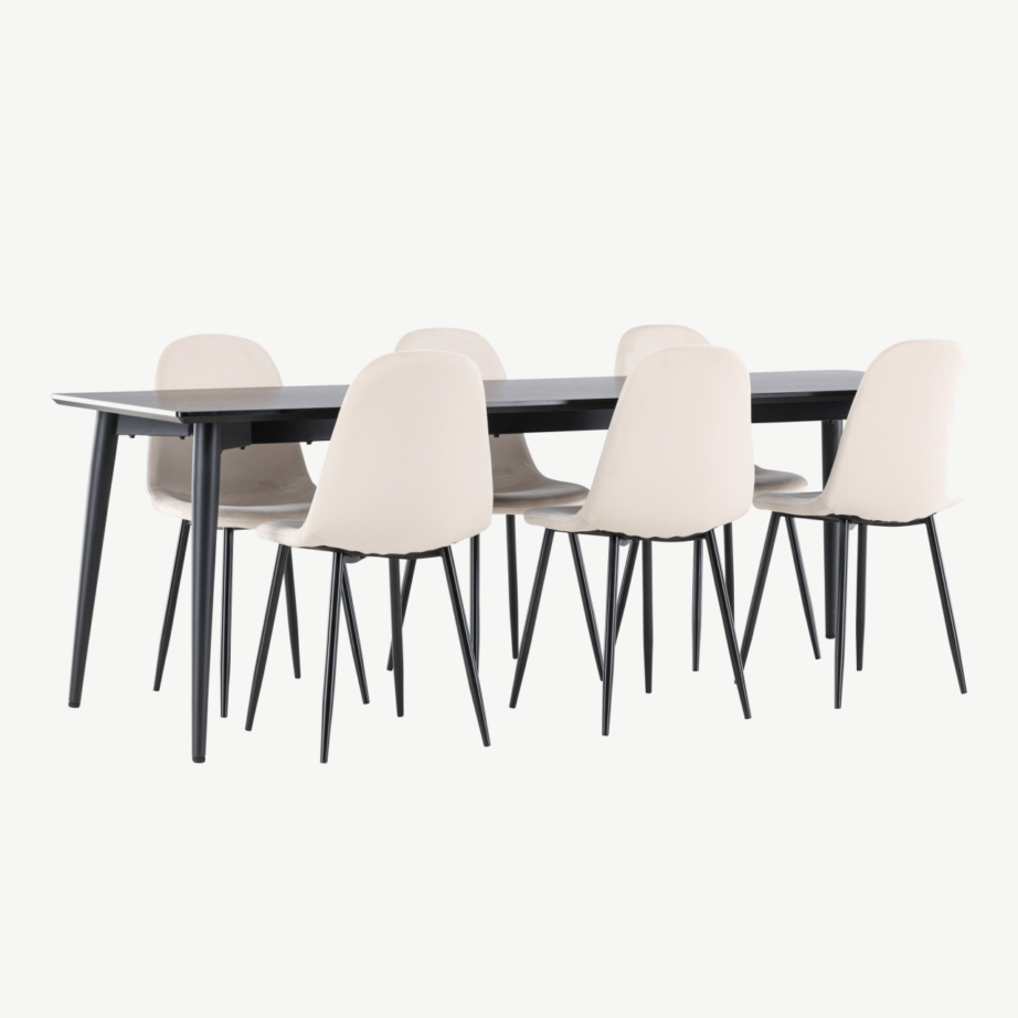 Must söögilauakomplekt Ellis kuue beeži sametist tooliga, GR24612 – 4