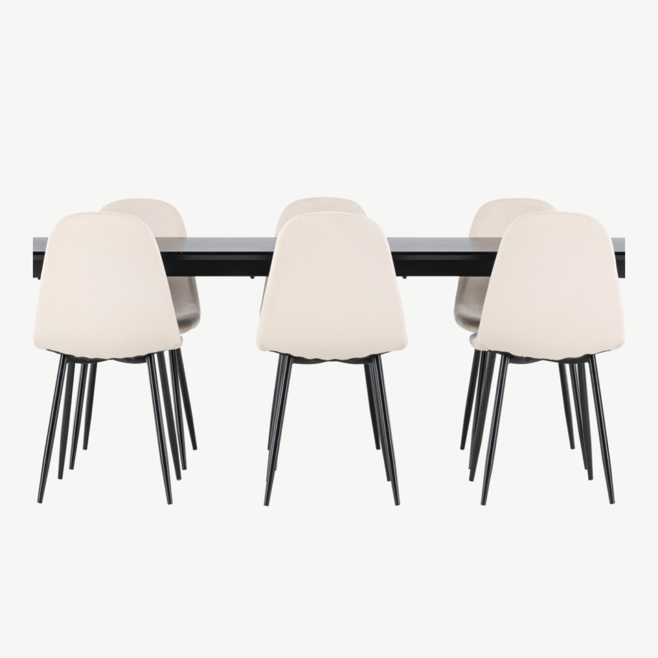 Must söögilauakomplekt Ellis kuue beeži sametist tooliga, GR24612 – 5