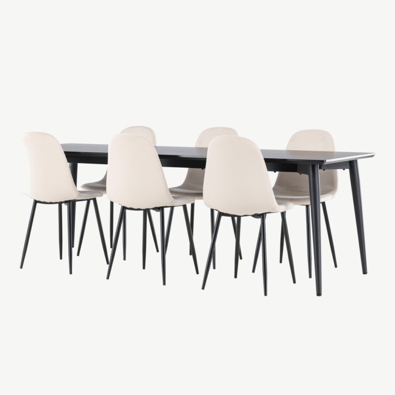Must söögilauakomplekt Ellis kuue beeži sametist tooliga - GR24612