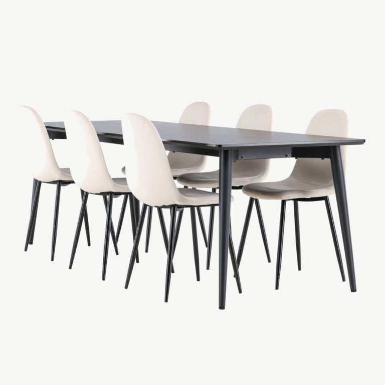 Must söögilauakomplekt Ellis kuue beeži sametist tooliga - GR24612