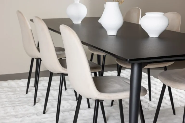 Must söögilauakomplekt Ellis kuue beeži sametist tooliga - GR24612