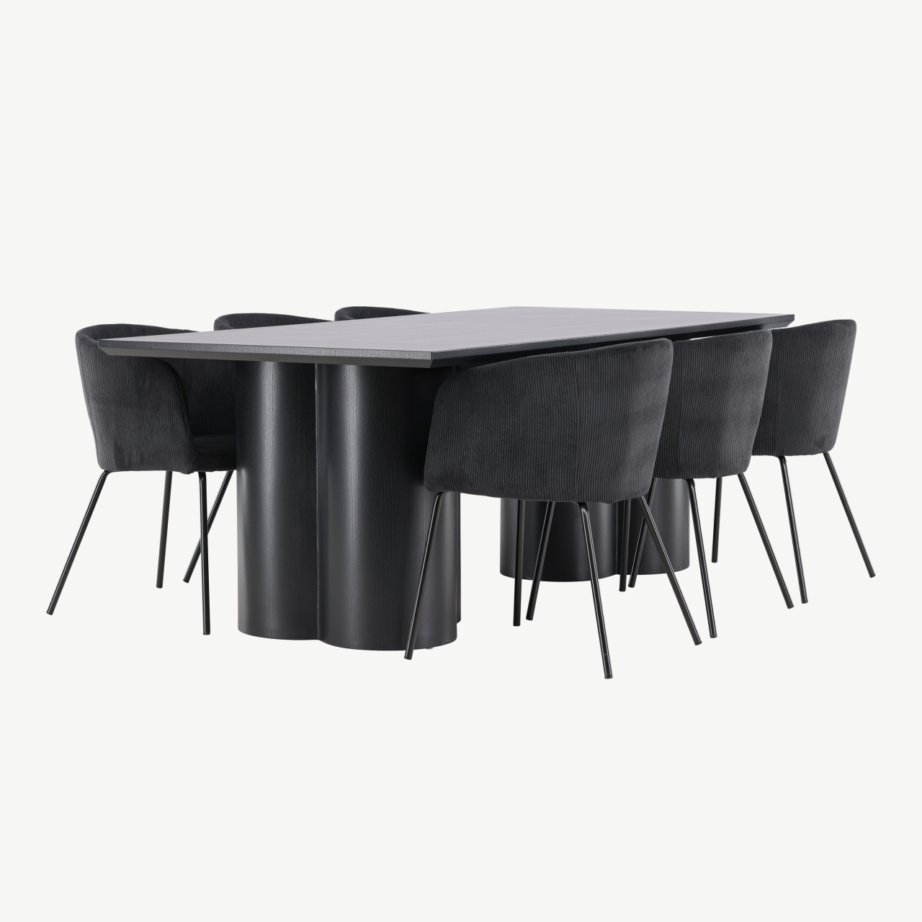 Must söögilauakomplekt Olivia (210×100 cm) ja polsterdatud toolid Berit, GR24590 - 3