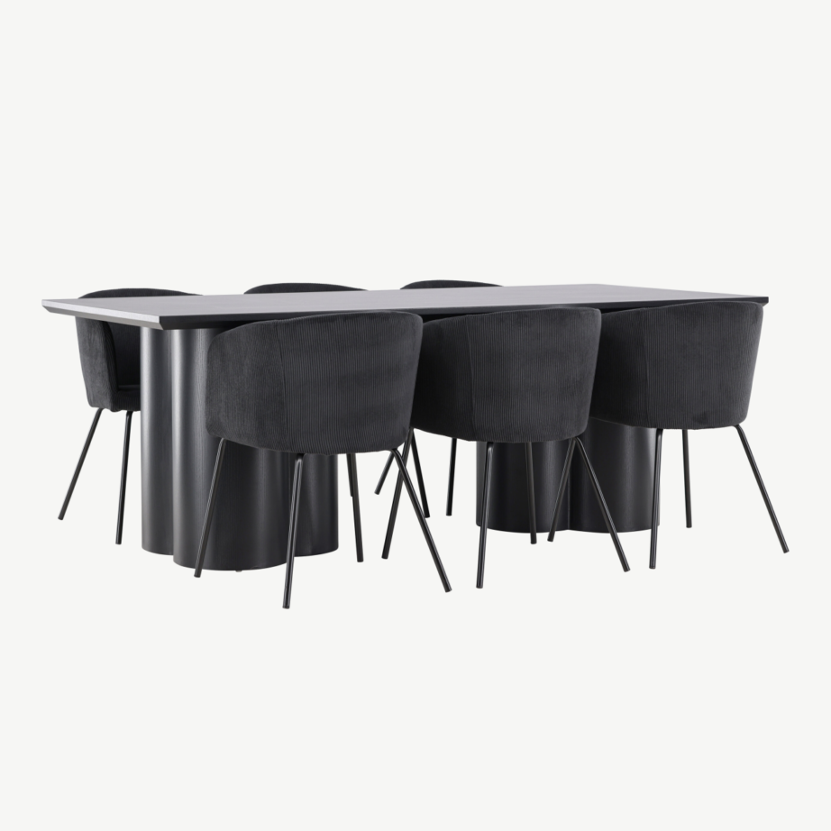 Must söögilauakomplekt Olivia (210×100 cm) ja polsterdatud toolid Berit, GR24590 - 4