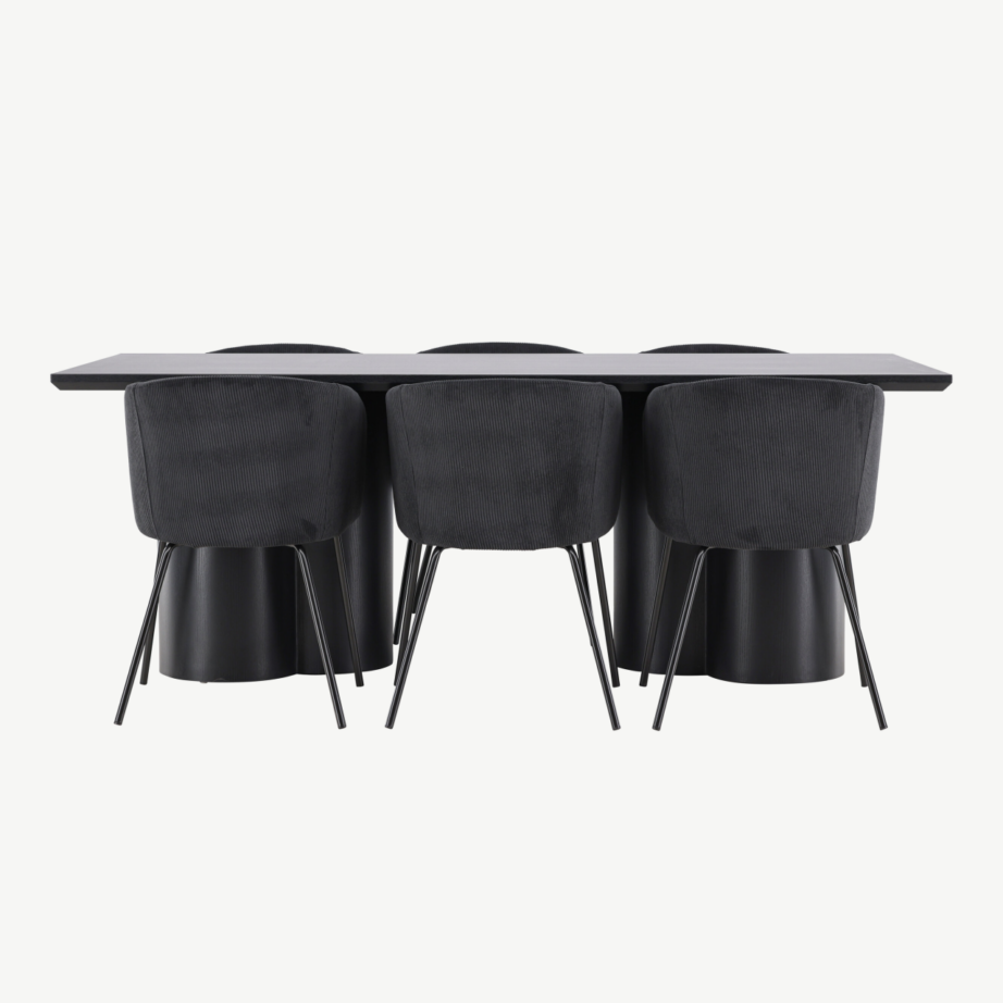Must söögilauakomplekt Olivia (210×100 cm) ja polsterdatud toolid Berit, GR24590 - 5