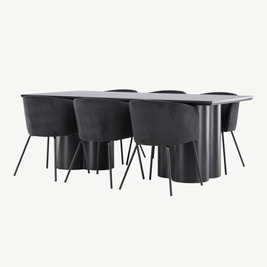 Must söögilauakomplekt Olivia (210×100 cm) ja polsterdatud toolid Berit, GR24590