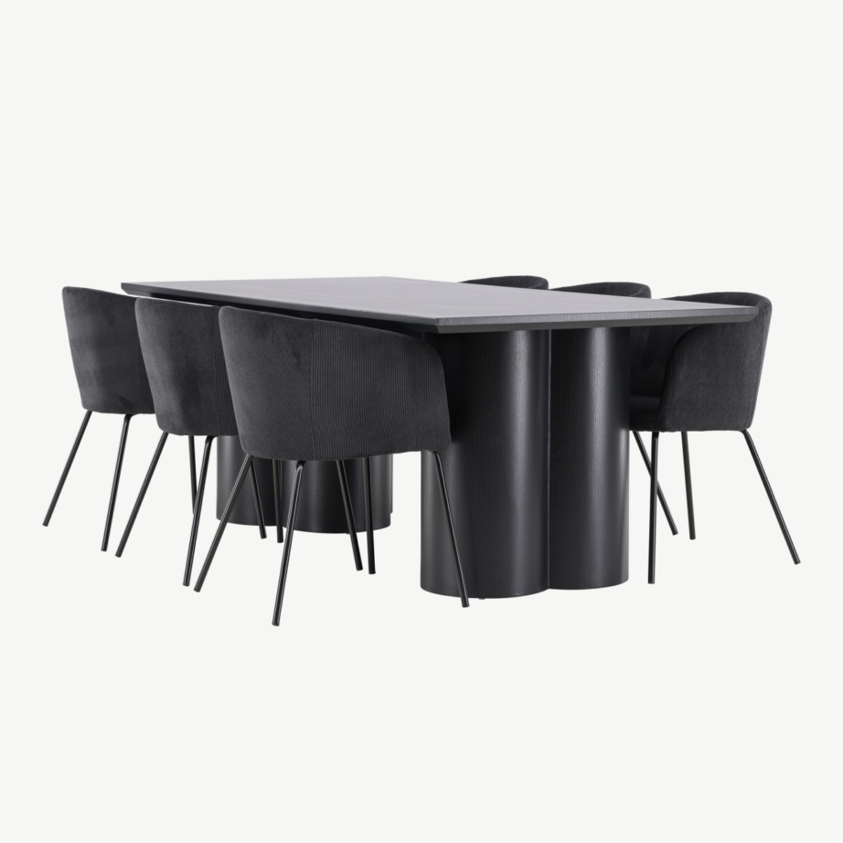 Must söögilauakomplekt Olivia (210×100 cm) ja polsterdatud toolid Berit, GR24590 - 6