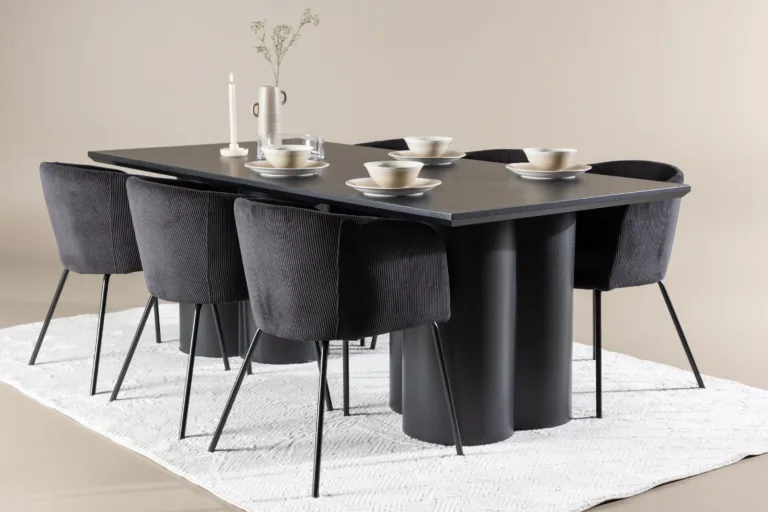 Must söögilauakomplekt Olivia (210x100 cm) ja polsterdatud toolid Berit - GR24590