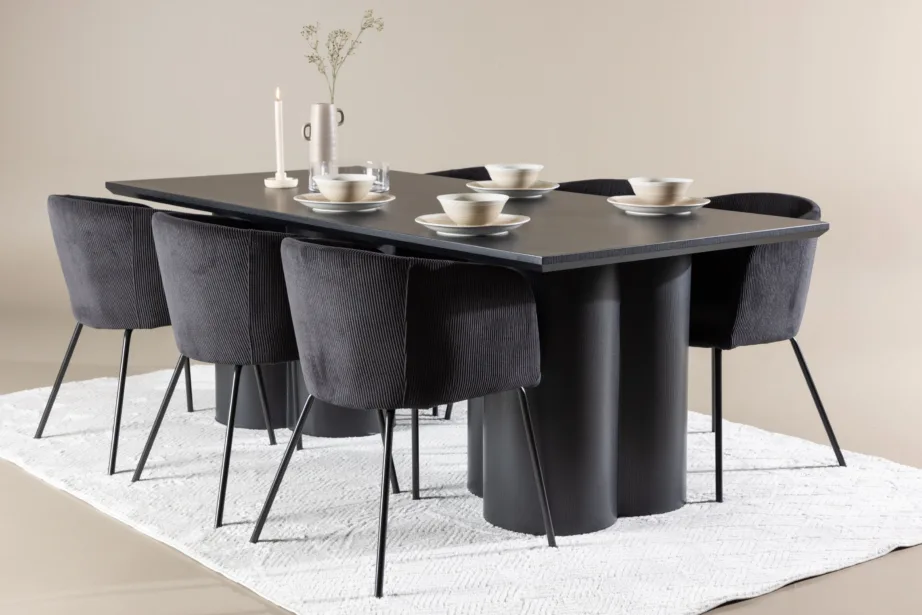 Must söögilauakomplekt Olivia (210×100 cm) ja polsterdatud toolid Berit, GR24590 - 8