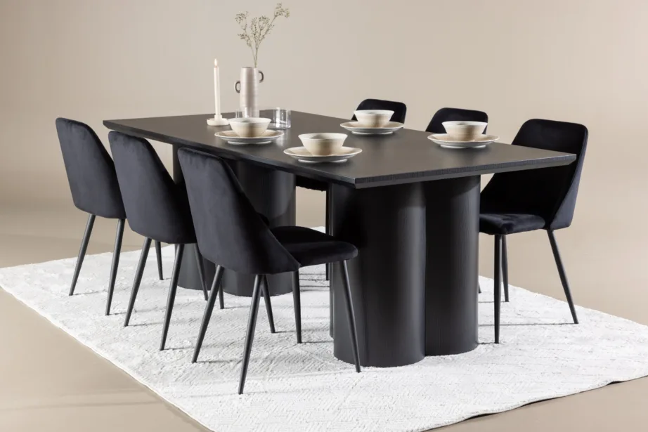 Must söögilauakomplekt Olivia laua ja Night velvettoolidega (6-kohaline, MDF, must teras), GR24593 – 8