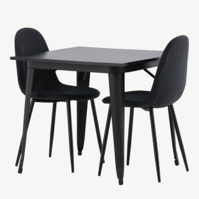 Must söögilauakomplekt Tempe (laud ja 2 polsterdatud tooli, MDF, teras) - GR22939