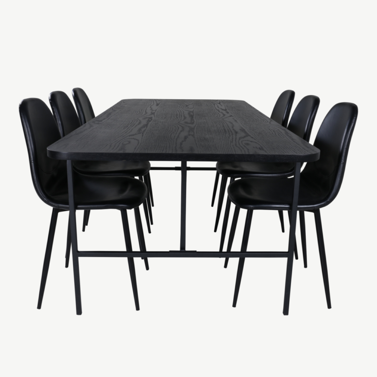 Must söögilauakomplekt Uno (ristkülikukujuline laud, 6 Polar tooli, MDF ja metall) - GR22158