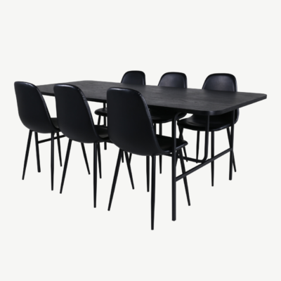 Must söögilauakomplekt Uno (ristkülikukujuline laud, 6 Polar tooli, MDF ja metall) - GR22158