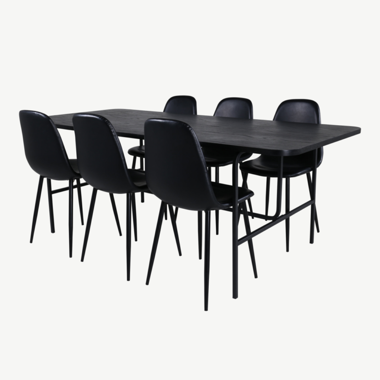 Must söögilauakomplekt Uno (ristkülikukujuline laud, 6 Polar tooli, MDF ja metall) - GR22158