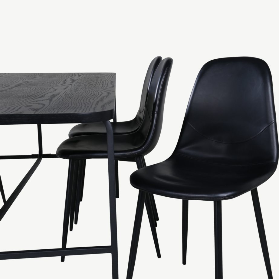 Uno ristkülikukujuline söögilaua komplekt, pähklispoon ja mustad polüestertoolid (6 tk), GR22146 – 73