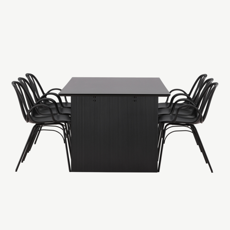 Must söögilauakomplekt Vail laud ja Dyrön tool (MDF, plastik, 200x100cm, 6 kohta) - GR22966