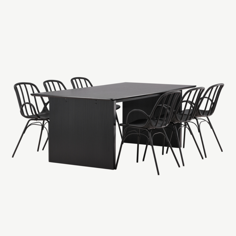 Must söögilauakomplekt Vail laud ja Dyrön tool (MDF, plastik, 200x100cm, 6 kohta) - GR22966