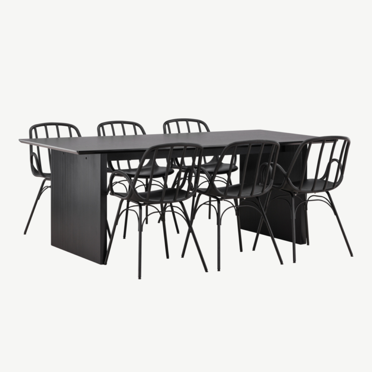 Must söögilauakomplekt Vail laud ja Dyrön tool (MDF, plastik, 200x100cm, 6 kohta) - GR22966