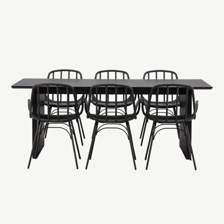 Must söögilauakomplekt Vail laud ja Dyrön tool (MDF, plastik, 200x100cm, 6 kohta) - GR22966