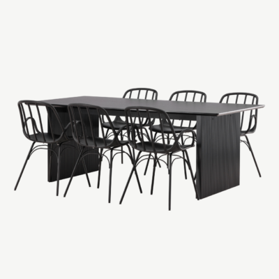 Must söögilauakomplekt Vail laud ja Dyrön tool (MDF, plastik, 200x100cm, 6 kohta) - GR22966