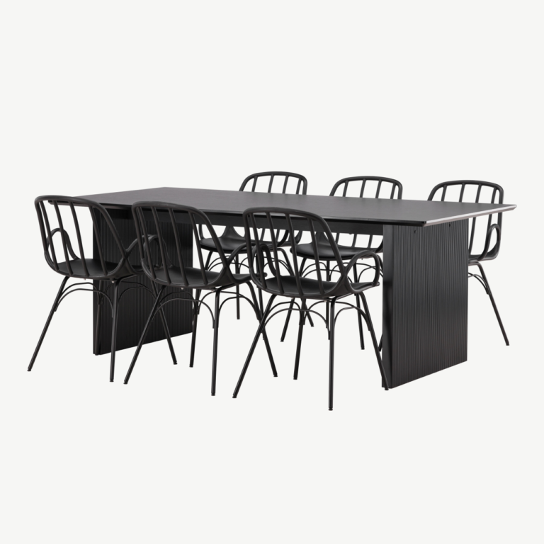 Must söögilauakomplekt Vail laud ja Dyrön tool (MDF, plastik, 200x100cm, 6 kohta) - GR22966
