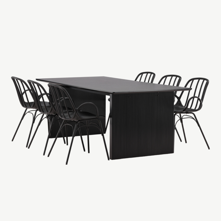 Must söögilauakomplekt Vail laud ja Dyrön tool (MDF, plastik, 200x100cm, 6 kohta) - GR22966