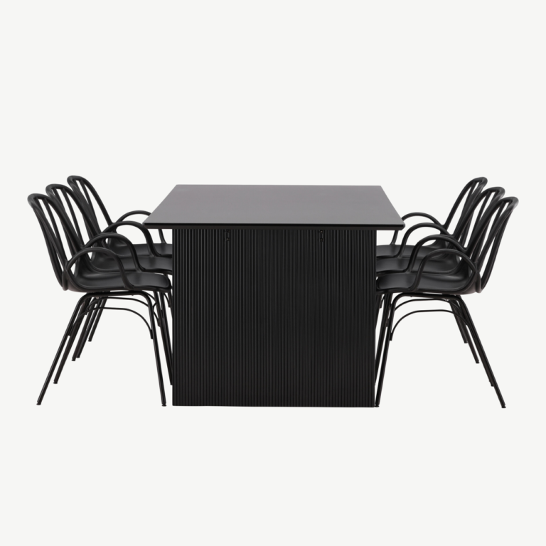 Must söögilauakomplekt Vail laud ja Dyrön tool (MDF, plastik, 200x100cm, 6 kohta) - GR22966