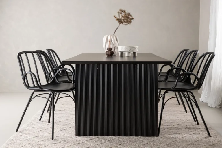 Must söögilauakomplekt Vail laud ja Dyrön tool (MDF, plastik, 200x100cm, 6 kohta) - GR22966