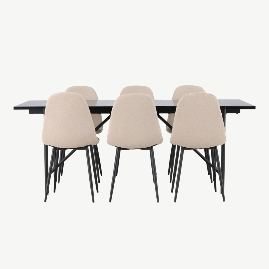 Must söögilaud Astrid (200×90 cm) ning beež buklee-tool Polar, GR23522 – 2