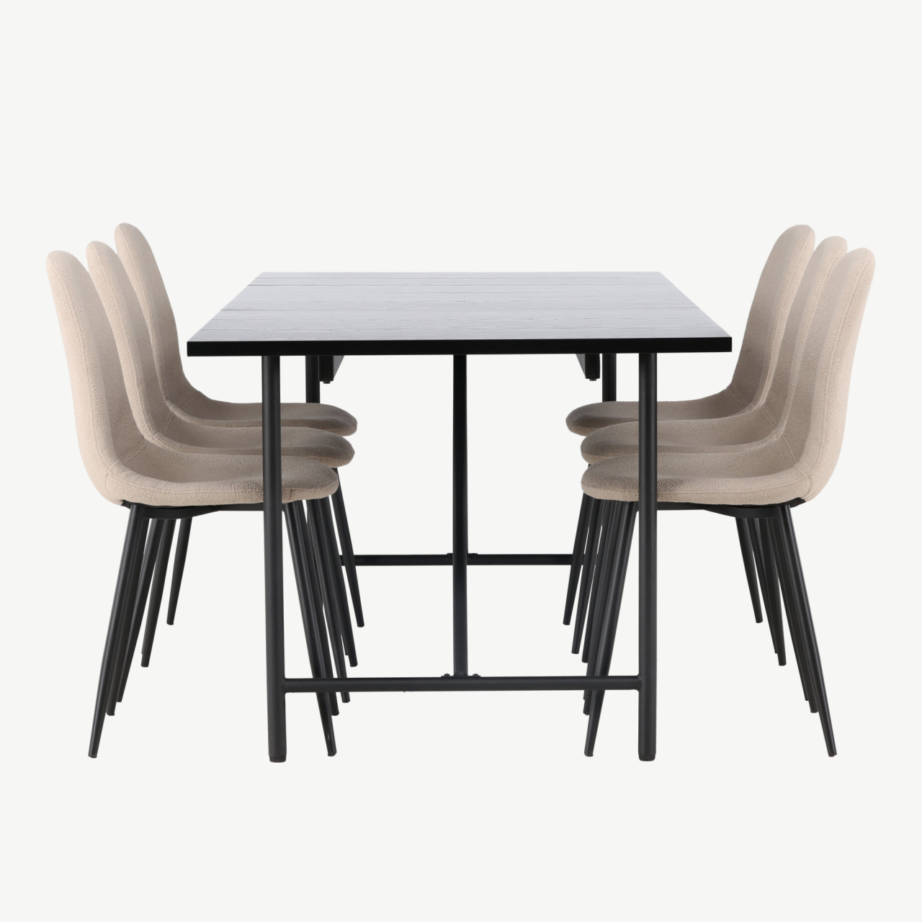 Must söögilaud Astrid (200×90 cm) ning beež buklee-tool Polar, GR23522 – 3