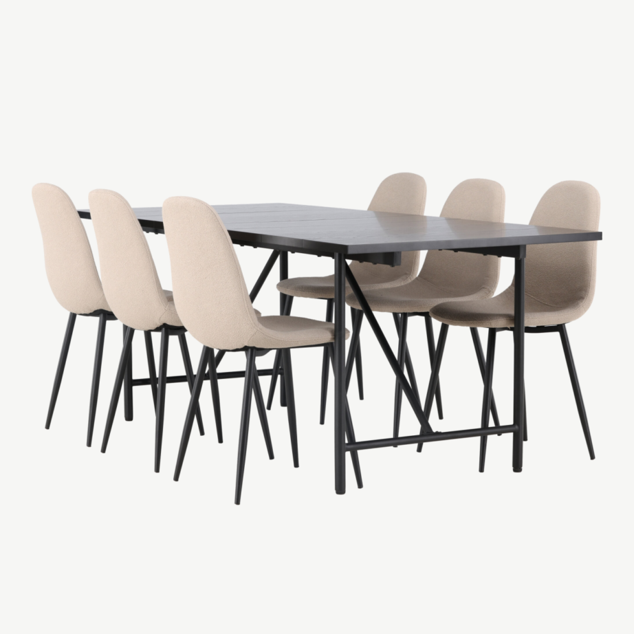 Must söögilaud Astrid (200×90 cm) ning beež buklee-tool Polar, GR23522 – 4