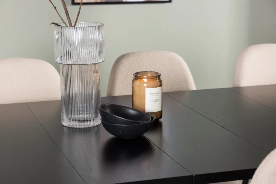 Must söögilaud Astrid (200×90 cm) ning beež buklee-tool Polar, GR23522 – 7