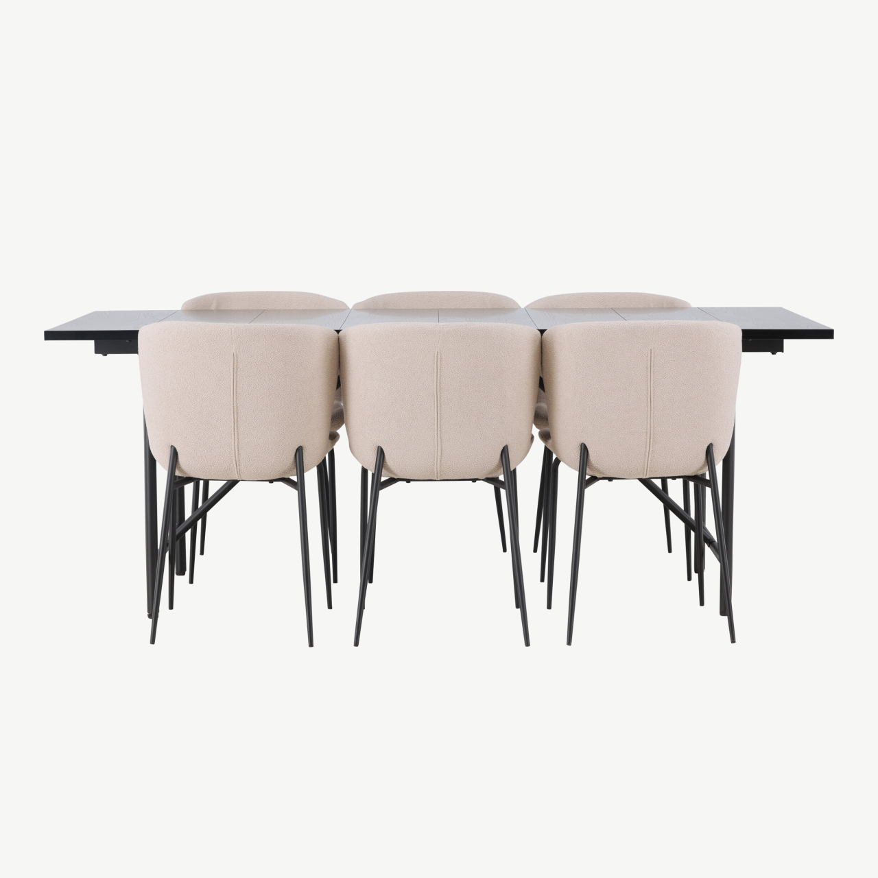 Must söögilaud Astrid 200x90cm ja beežid buklee kangaga Modesto toolid (terasest jalad) - GR23525