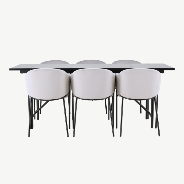 Must söögilaud Astrid ja hallid velvetist toolid Evelina (6 tk), modernne komplekt - GR23520