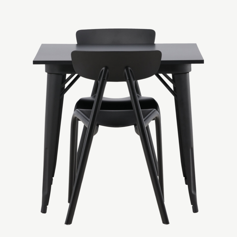 Must söögilaud Tempe ja 2 Ursholmeni plasttooli (80×80 cm), GR23011 – 2
