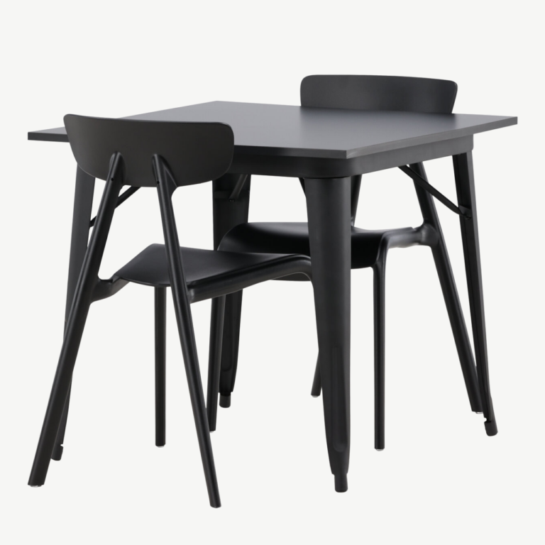 Must söögilaud Tempe ja 2 Ursholmeni plasttooli (80x80 cm) - GR23011