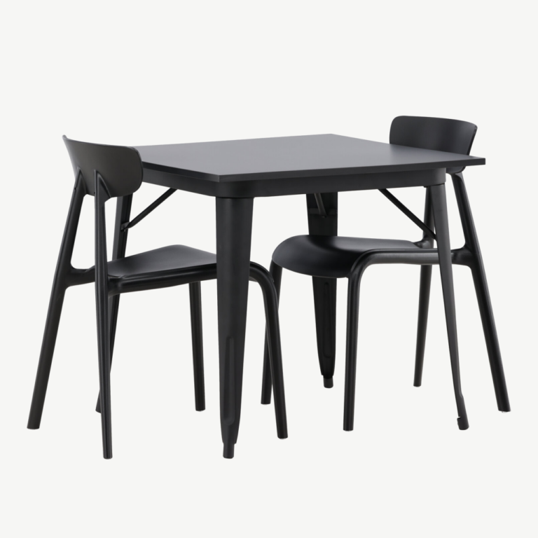 Must söögilaud Tempe ja 2 Ursholmeni plasttooli (80x80 cm) - GR23011