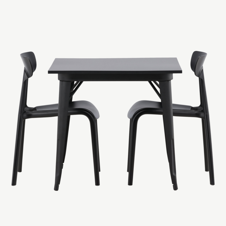 Must söögilaud Tempe ja 2 Ursholmeni plasttooli (80×80 cm), GR23011 – 5