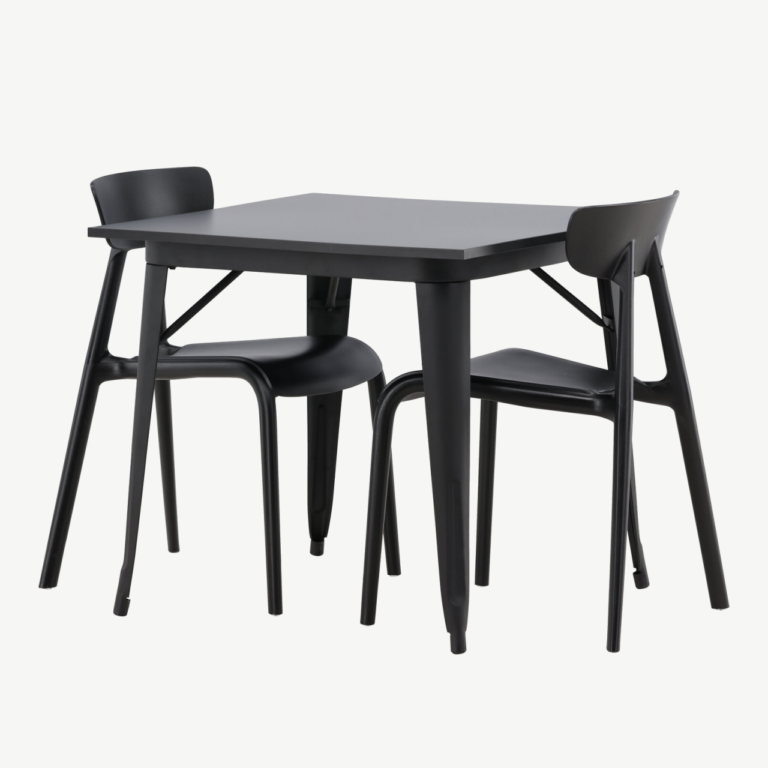 Must söögilaud Tempe ja 2 Ursholmeni plasttooli (80x80 cm) - GR23011