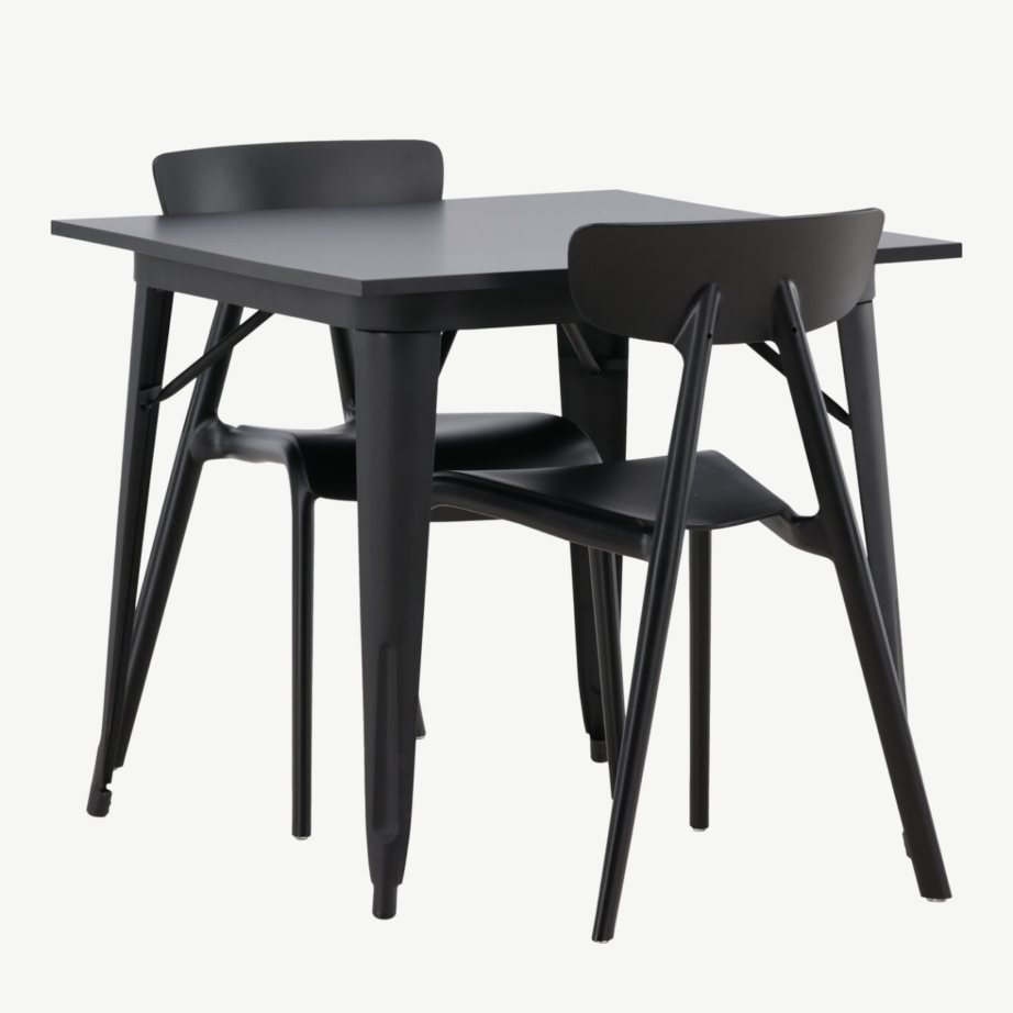 Must söögilaud Tempe ja 2 Ursholmeni plasttooli (80×80 cm), GR23011 – 6