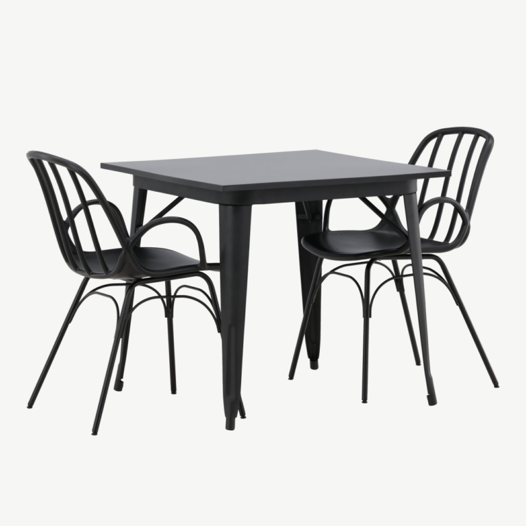 Must söögilaud Tempe ja Dyrön tool (plastik, metall, 80x80 cm) - GR22998