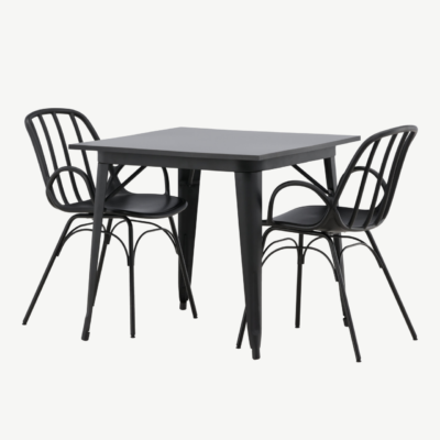 Must söögilaud Tempe ja Dyrön tool (plastik, metall, 80x80 cm) - GR22998
