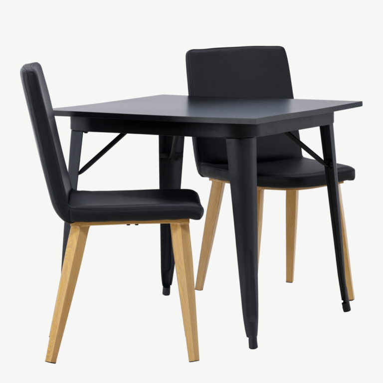 Must söögilaud Tempe koos Today sarja toolidega (MDF, PU, 80x80 cm) - GR23896