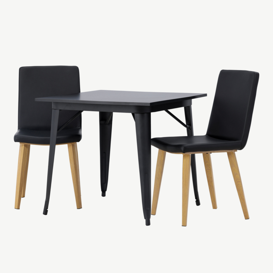 Must söögilaud Tempe koos Today sarja toolidega (MDF, PU, 80×80 cm), GR23896