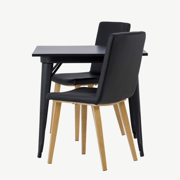 Must söögilaud Tempe koos Today sarja toolidega (MDF, PU, 80x80 cm) - GR23896